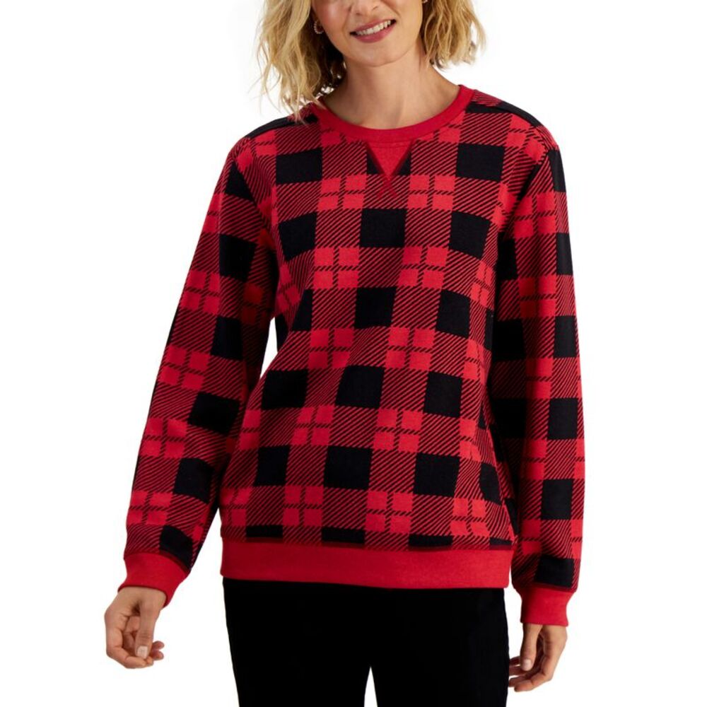 Karen Scott Petite Lovely Plaid Fleece Sweatshirt